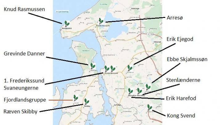 Oversigtskort med gruppernes placering